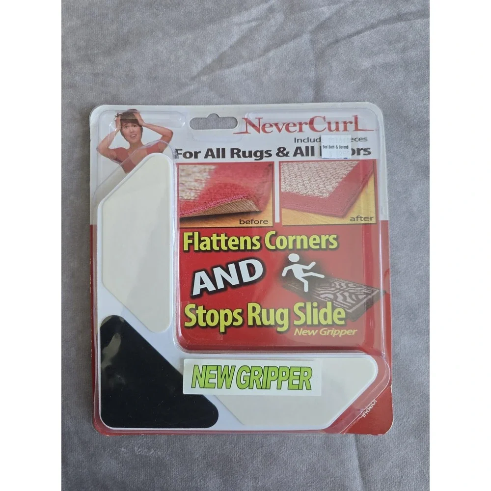 4 Piece Never Curl Rug Gripper Corners No Slip Indoor Outdoor NEVERCURL New